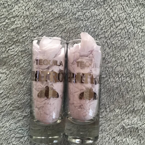 ~VTG~ Patron Tequila Gold Honey Bee Tall Shot Glasses - Set of 2 - Picture 2 of 2